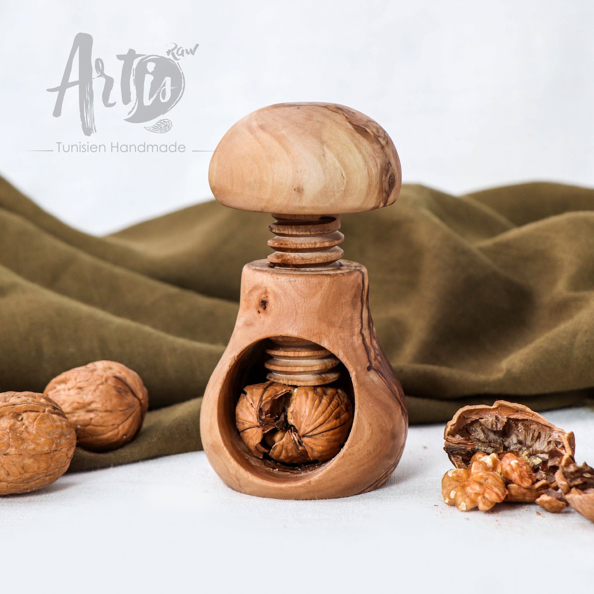 Mushroom Nut Crusher Olive Wood - ArtisRaw